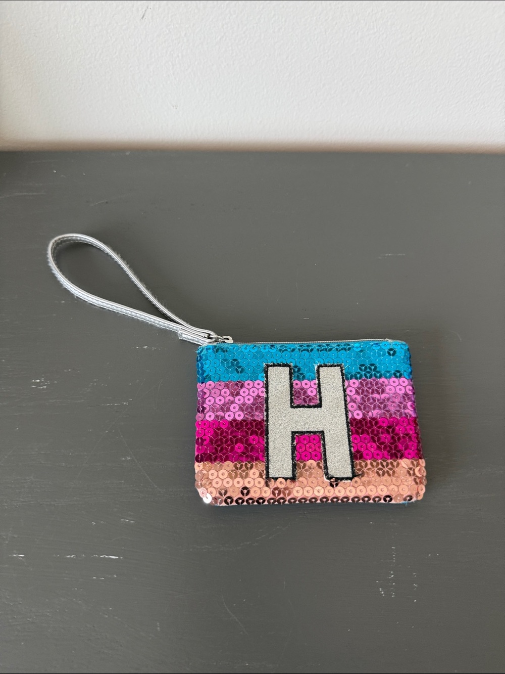 Justice Sequin Initial 'H' Wristlet